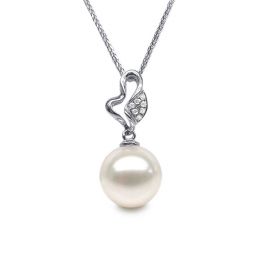 Pendentif jeune pousse printanière - Or blanc et perle - 7 diamants