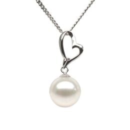 Pendentif cœur de Cupidon or blanc - Perle d'eau douce blanche