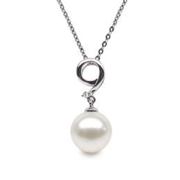 Pendentif chiffre 9 - Perle d'eau douce blanche - Or blanc, diamant