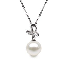 Pendentif perle fleur sauvage - 3 pétales en or blanc - Diamant