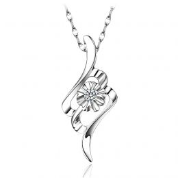 Pendentif byzantin - Fleur diamantée - Pendentif or blanc