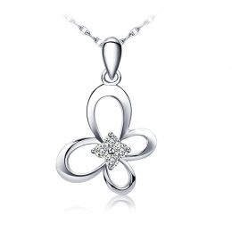 Pendentif Papillon d'or - Or blanc 18 carats - Diamants 0.08ct