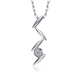 Pendentif diamant or blanc - Pétales stylisés fleur de chrys