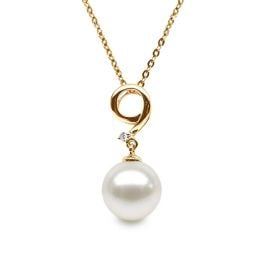 Pendentif nombre 9 - Or jaune et perle de culture - Diamant serti
