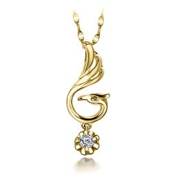 Pendentif cygne blanc - Solitaire diamant or jaune