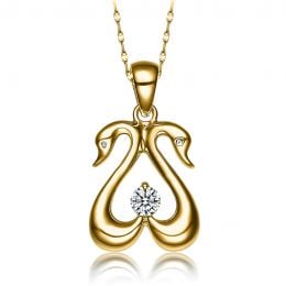 Pendentif couple de cygnes - Diamant 0.10ct, or jaune