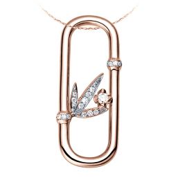 Pendentif feuilles bambou or rose - Tige incurvée - Noeuds diamantés