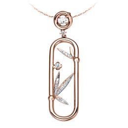 Pendentif végétal raffiné - Bambou incurvé or rose - Diamants 0.20ct