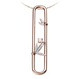 Pendentif diamants cloisonnés et or rose - Végétal feuilles de bambou