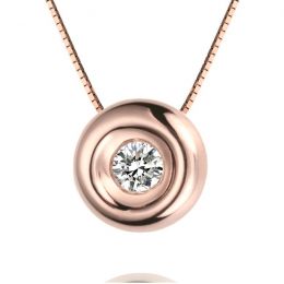 Collier solitaire pendentif or rose - Diamant serti clos 0.1