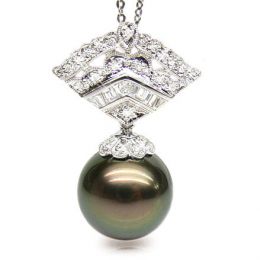 Pendentif perle de Tahiti - Or blanc - Diamants princesses, 