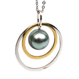 Pendentif 2 anneaux superposés - Perle de Tahiti - Or jaune 