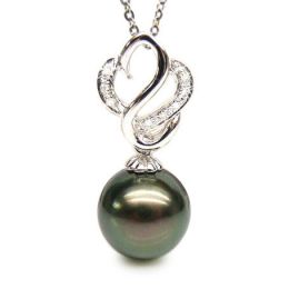 Pendentif séduction cygne - Perle de Tahiti - Or blanc, diamants