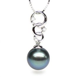 Pendentif Eubée I 3 anneaux Or blanc, diamants, Perle Tahiti