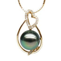 Pendentif accents romantiques - Perle de Tahiti, or jaune, diamants
