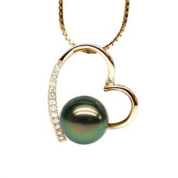 Pendentif coeur - Cadeau déclaration d'amour - Perle Tahiti, or jaune