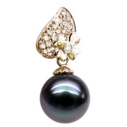 Pendentif fleur d'églantine - Perle de Tahiti - Or jaune, diamants