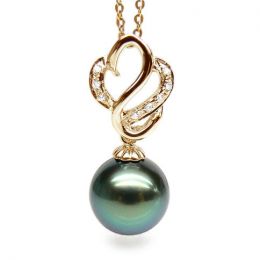 Pendentif séduction cygne - Perle de Tahiti - Or jaune, diamants