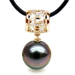 Pendentif bélière circulaire - Perle de Tahiti - Or jaune, diamants