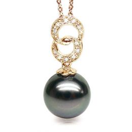 Pendentif élégance - anneaux 8 - Perle de Tahiti - Or jaune, diamants