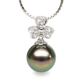 Pendentif fleur de bach - Perle de Tahiti - Or blanc, diamants