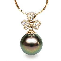 Pendentif fleur de bach - Perle de Tahiti - Or jaune, diamants