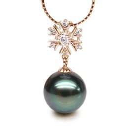 Pendentif flocon de neige - Perle de Tahiti bleue - Or jaune, diamants