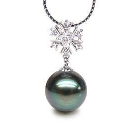 Pendentif flocon de neige - Perle de Tahiti bleue - Or blanc, diamants