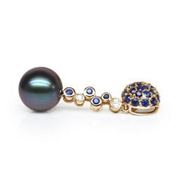 Pendentif boule de saphirs - Diamants - Perle de Tahiti, or jaune