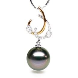 Pendentif dual or jaune et blanc - Perle de Tahiti - Diamant
