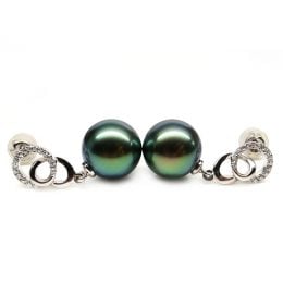 Boucles d'oreilles montures entournées - Perles Tahiti, or blanc 
