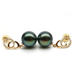 Boucles d'oreilles montures entournées - Perles Tahiti, or jaune 