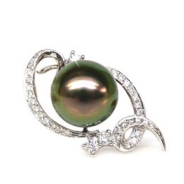 Pendentif Joaillerie Perle Tahiti. Or blanc, Diamant