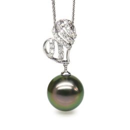 Pendentif stylisé - Coeur - Perle de Tahiti - Or blanc, diamants