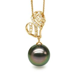 Pendentif stylisé - Coeur - Perle de Tahiti - Or jaune, diamants