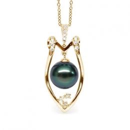 Pendentif Protection bouclier. Perle de Tahiti, Or jaune