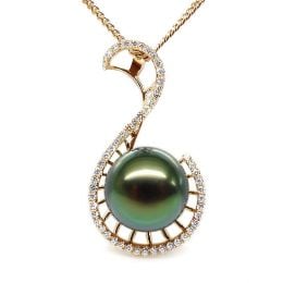 Pendentif Nature - Grâce du cygne - Perle de Tahiti - Or jaune, diamants