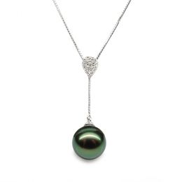 Collier pendentif or blanc et perle de Tahiti - Pendant nacr