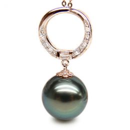 Pendentif circle - Perle Tahiti noire, bleue verte - Or rose
