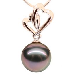 Pendentif deux coeurs fondants - Romantique - Perle Tahiti -