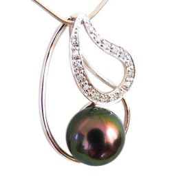 Pendentif Chabaka I Perle de Tahiti paon aubergine. Or rose,