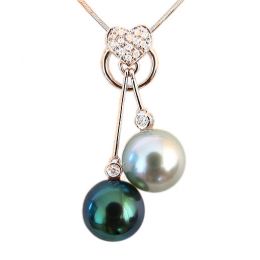 Pendentif coeur toi et moi - Perles mers du sud - Or rose, d