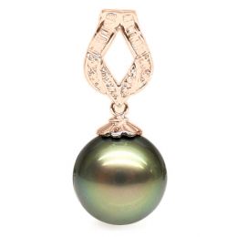 Pendentif ruban or rose - Perle de Tahiti bronze - Diamants