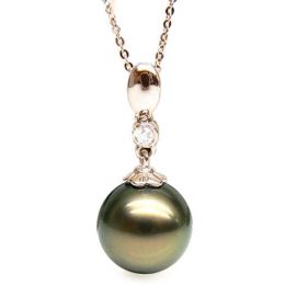 Pendentif Hydra - Perle de Tahiti bronze - Or rose, diamant