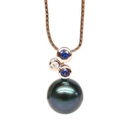 Pendentif 3 circles - Perle de Tahiti - Or rose, diamants, s