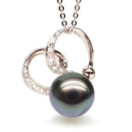 Pendentif double boucle or rose - Perle de Tahiti - Or rose,