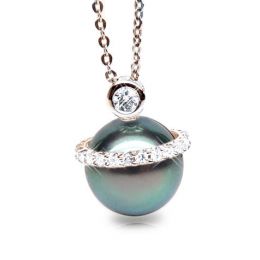 Pendentif de style - Cerclage mobile - Perle Tahiti, or rose
