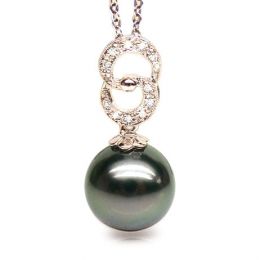 Pendentif élégance - anneaux 8 - Perle de Tahiti - Or rose, 
