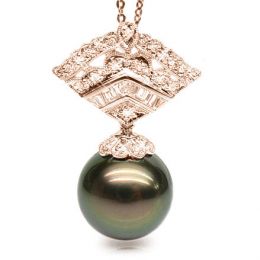 Pendentif perle de Tahiti - Or rose - Diamants princesses, b