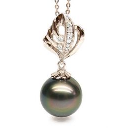 Pendentif création végétale - Perle de Tahiti - Or rose, dia
